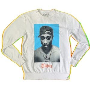 Women’s Tupac Printed Crewneck Sweatshirt  2Pac Rap Hiphop White and Blue Size S